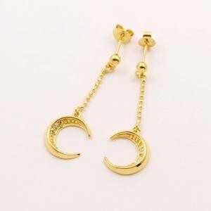 LEMONTREE イエローゴールドコーティング 月モチーフダイヤモンドピアス イエローゴールド