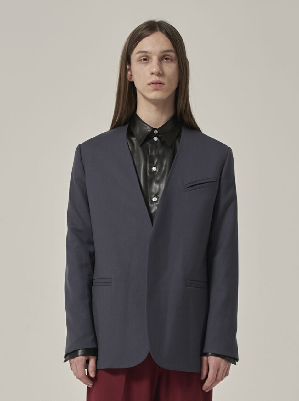 CHINO NO COLLAR JACKET [NAVY]