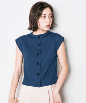 Jeane Kathleen Mock Neck Summer Knit〈Blue〉