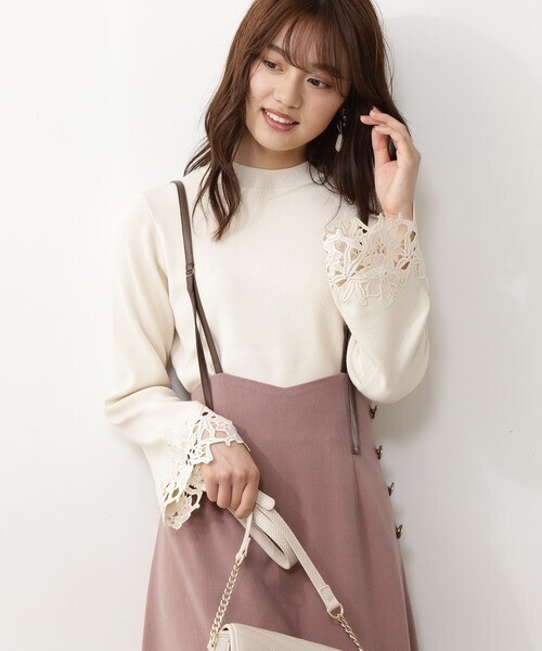 PROPORTION BODY DRESSING 袖レースフレアスリーブニット