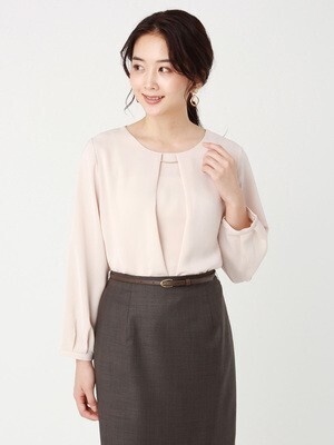 THE SUIT COMPANY ハンドウォッシュ/ソフトベネシャン ラウンドネックメタルパーツ付き8分袖ブラウス
