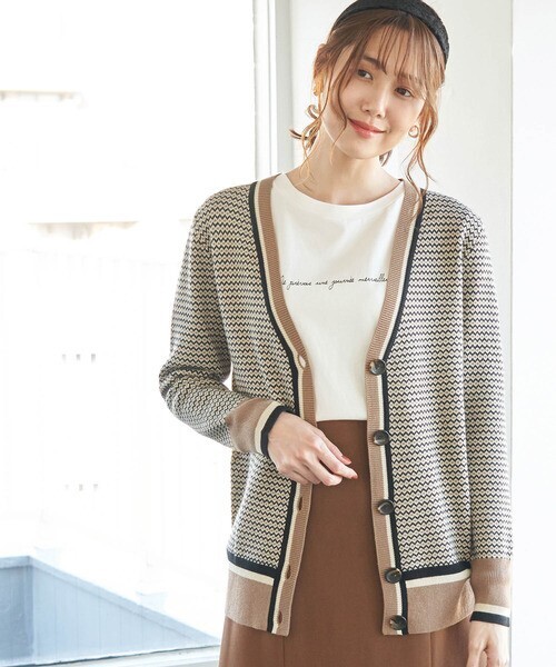 ROPE' PICNIC キカ柄Vネックニットカーディガン