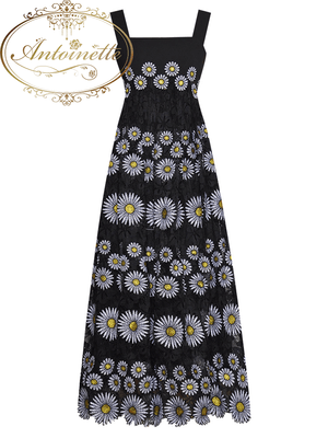 Antoinette Summer Sexy Party Flower Embroidery Lace Black Spaghetti Strap Maxi Dresses Women's Backless Long Dress Vestdios