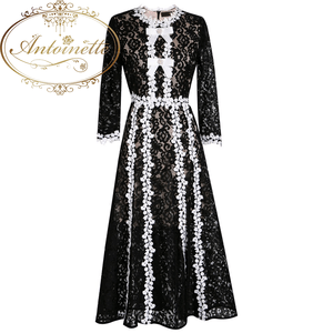 Antoinette Spring Summer Women Dress Lace Elegant Black Dresses