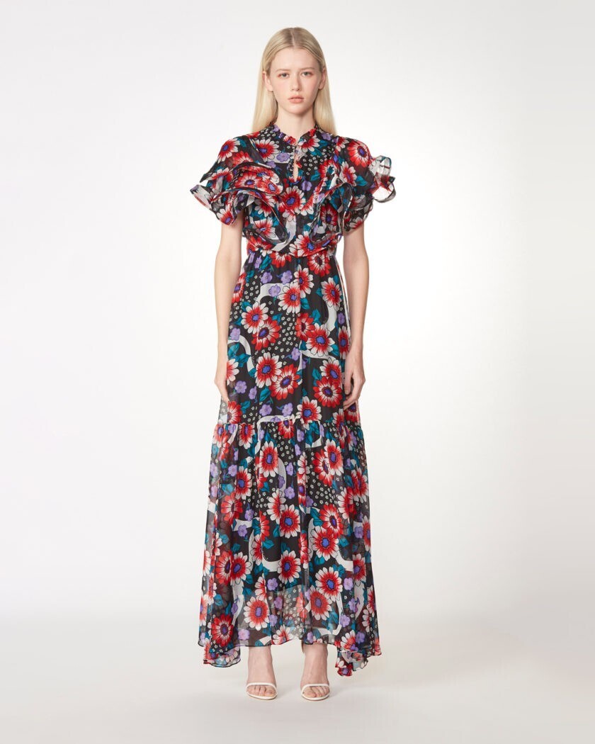 KLOSET ALIEN FLOWER RUFFLE DETAIL DRESS