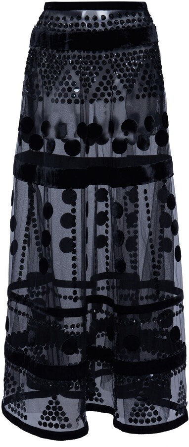 VALENTINO Sequin-Embellished Flocked Tulle Maxi Skirt