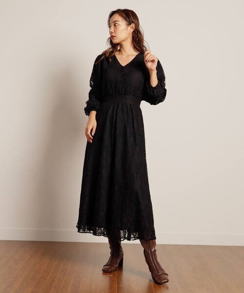 LADYMADE ボリュームスリーブレースワンピース