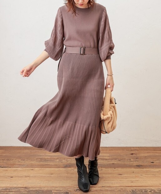 natural couture 【WEB限定】マジョリカスリーブニットワンピース
