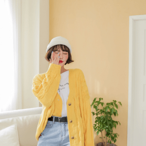 MERONGSHOP フラットケーブルニットカーディガン