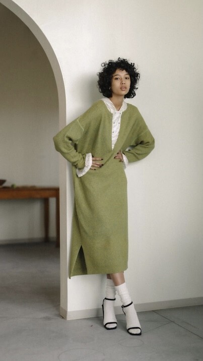 EARIH ANGOLA WAFFLE KNIT DRESS（OC2015）