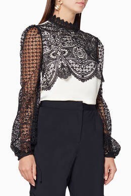 Self-Portrait Ivory & Black Scalloped Lace Top