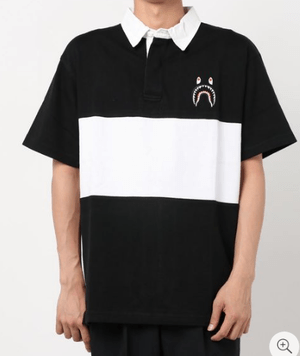 A BATHING APE SHARK ONE POINT WIDE HEAVY WEIGHT RUGBY SHIRT M