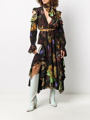 Off-White Leaves ラッフル ロングドレス