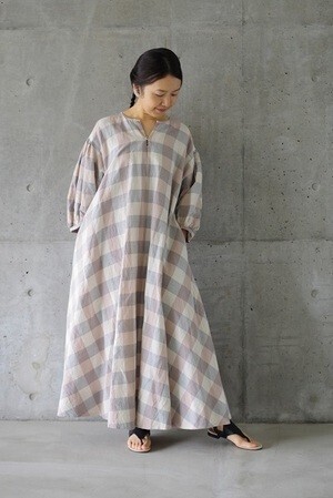 GASA* 升 Aラインワンピース pink check
