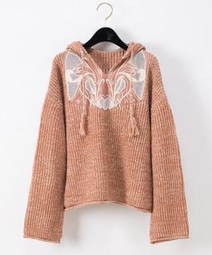 GRACE CONTINENTAL ルーズフード刺繍ニットトップ