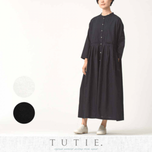 TUTIE. コットンリネンローンウエストタック切替ワンピース