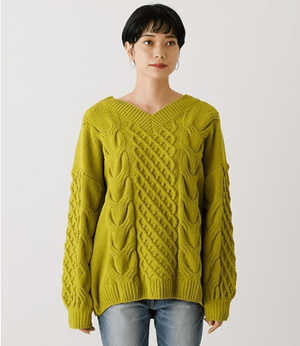 AZUL by moussy CHENILLE CABLE V/N KNIT TOPS
