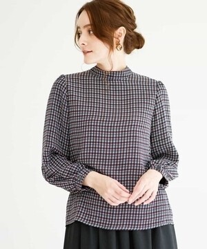 MK MICHEL KLEIN 【洗濯機で洗える】チェック柄リボンタイ2wayブラウス