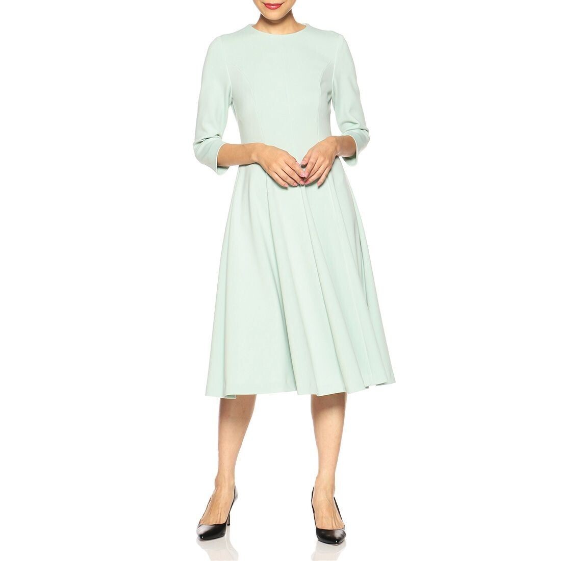 BARNEYS NEW YORK クオータースリーブジャジーフレアドレス