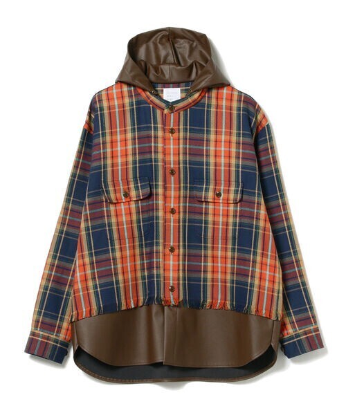 International Gallery BEAMS レイヤード チェック フーディーシャツ
