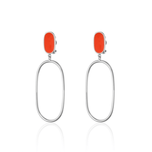 AGATHA PARIS セブンティーズイヤリング、オーバルオープンカット、オレンジ/シルバー-Orange/Silver