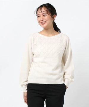 ANAYI アーガイルパールボトルネックプルオーバー