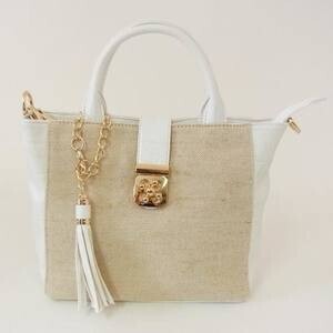 COOCO ヒネリ付き麻×クロコ2WAYトート