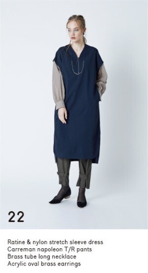 STELLA CIFFON Ratine&nylon stretch sleeve dress
