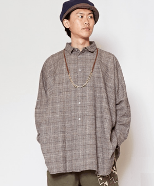 チャイハネ ノマディメンズシャツ　グレンチェック柄オーバーサイズMEN'Sシャツ