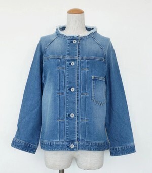 Mylanka デニム ジャケット ノーカラー バックプリーツ ストレッチ