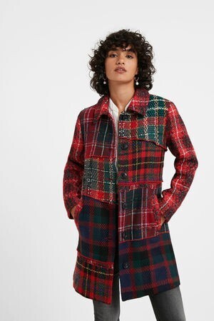 Desigual タータンチェック スリムコート