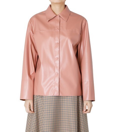 LE CIEL BLEU Faux Leather Shirt Jacket