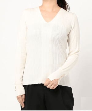 TONAL ウォッシャブルウールランダムリブVネックニット