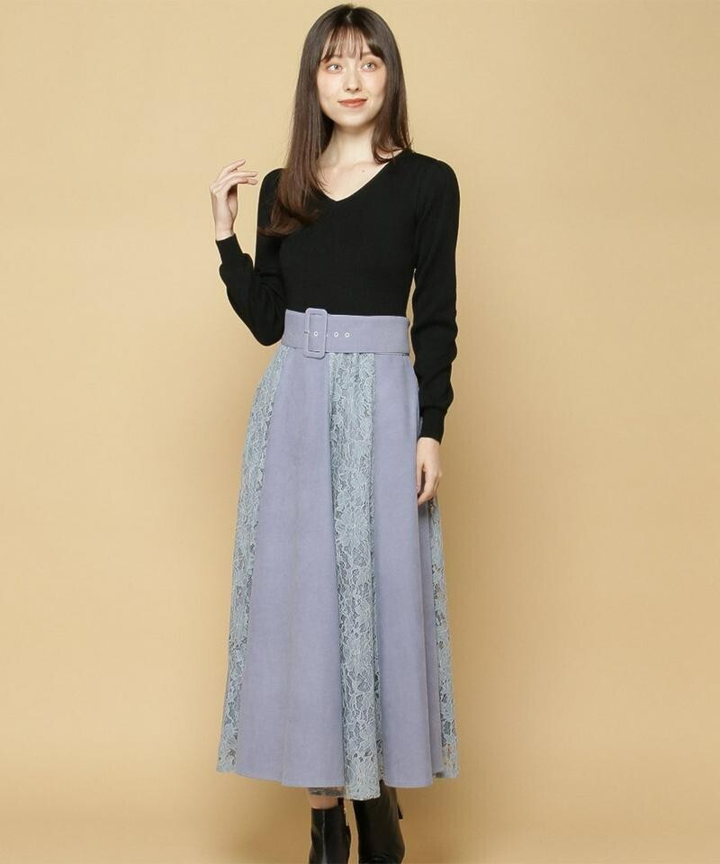 And Couture 細コール×レーススカートドッキングワンピース