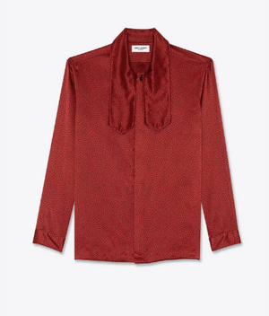 SAINT LAURENT SPOTTED LAVALLIÈRE-NECK SHIRT IN SILK SATIN
