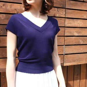 LADYMADE バックリボンフレンチスリーブVニット