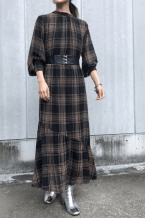 &g’aime Check sheer long dress (988-67412)