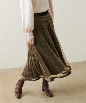 natural couture 【WEB限定】裾ベロアパイピングチュールプリーツスカート