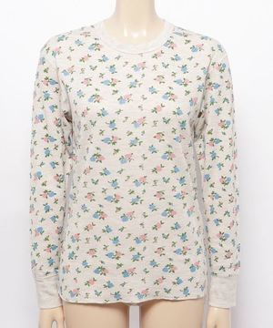 HealthKnit ベーシックワッフル花柄クルーネック長袖Tシャツ