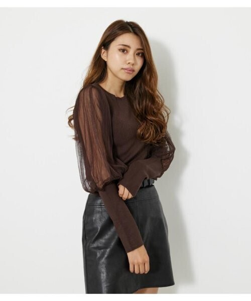 rienda プリーツSLVニットTOP