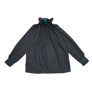 VL BY VEE Drawstring Ruffled Neck Contrast Blouse