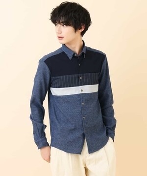 a.v.v サンライト起毛ストレッチパネル切り替えシャツ