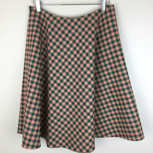 PRADA Green Gingham Check Wool Midi Skirt