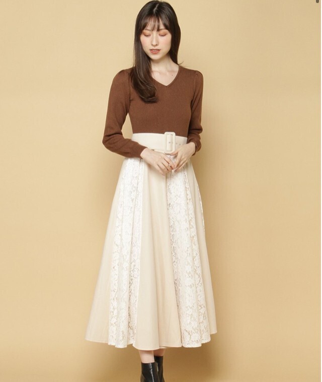 And Couture 細コール×レーススカートドッキングワンピース