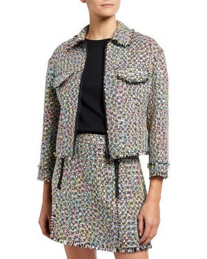 EMPORIO ARMANI Zip-Front Multicolor Tweed Jacket