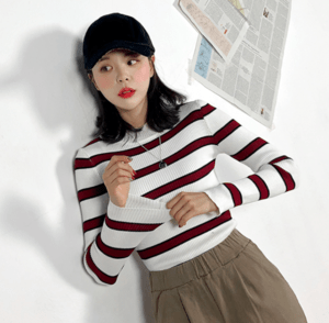 MERONGSHOP スリムフィットボーダーリブニット【ONLY.M】