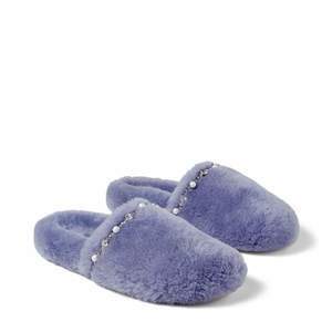 JIMMY CHOO ALIETTE FLAT　クリスタル X パール装飾付き Bluebell シアリング・スリッパ