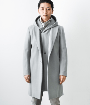 ATTACHMENT カシミア混ニットフラノ3レイヤー フード付きチェスターコート