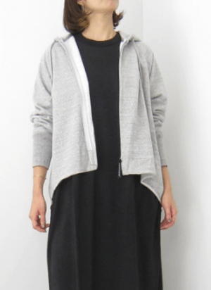 AMERICANA ラフィー甘撚り裏毛カットオフワイドZIPフード