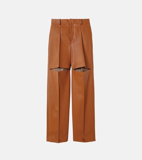 IRENE Faux Leather Slashed Pants